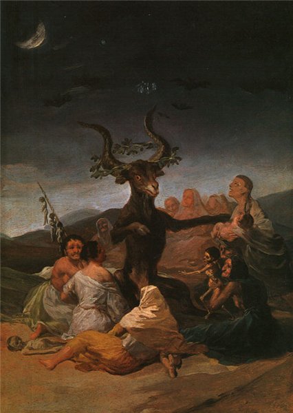 Франсиско Гойя. Шабаш ведьм. (исп. "Spanish: Aquelarre", 1798; сейчас - в коллекции Музея Ласаро Гальдйано, Мадрид).