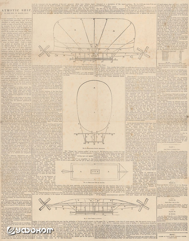 Чертежи дирижабля Уильяма Блэнда («The Empire», Sydney, Feb. 25, 1860, p. 5). 